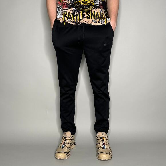 Nike Sweatpants Jet Black Polyester Joggers Subtle Swoosh - Picture 2 of 4